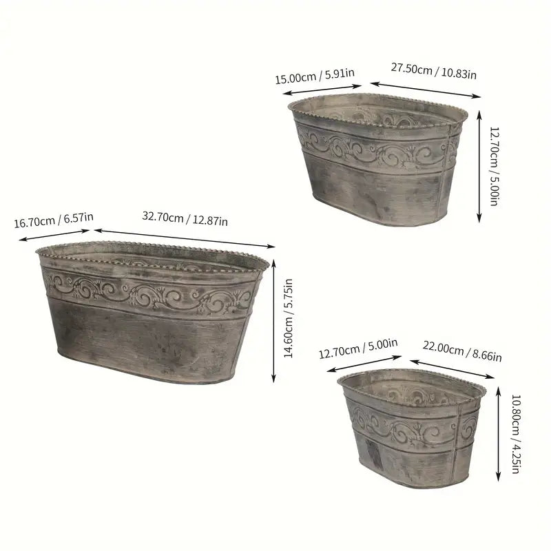 3 Vintage-Blumentöpfen aus galvanisiertem Metall