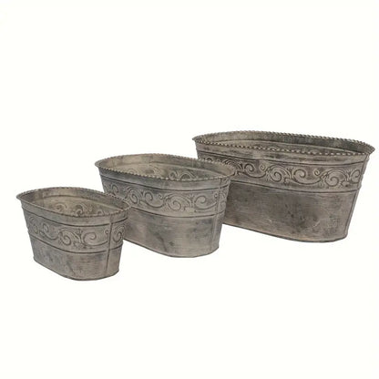 3 Vintage-Blumentöpfen aus galvanisiertem Metall